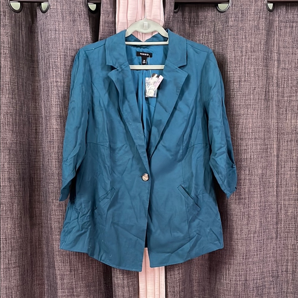 Torrid Teal Blue Light Weight Blazer with 3/4 Sleeves - NWT